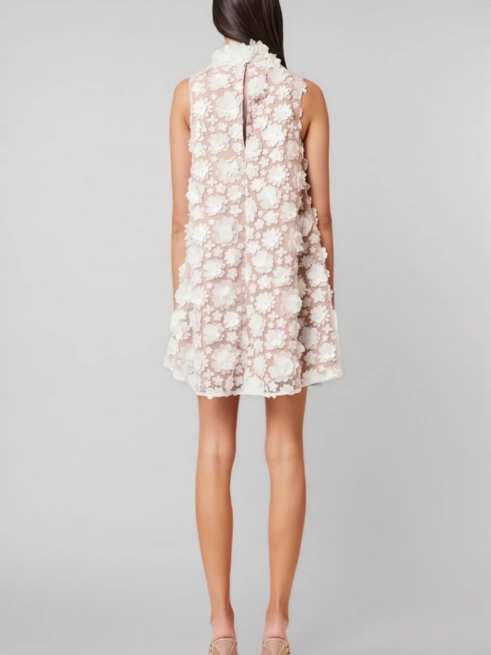 Sleeveless White Floral Appliqué Mini Dress - Picture 3 of 3